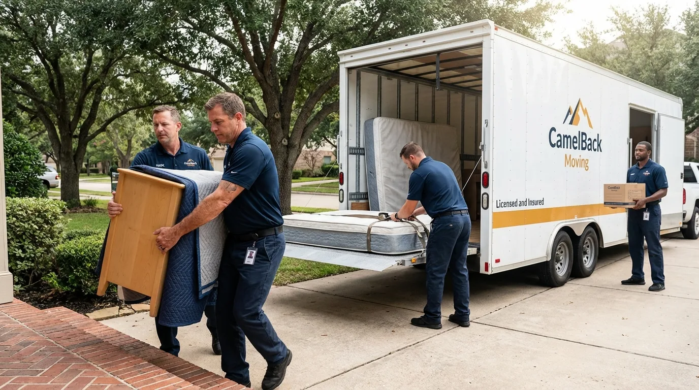 Crew loading residential truck for cross-state move from Fontana, WI