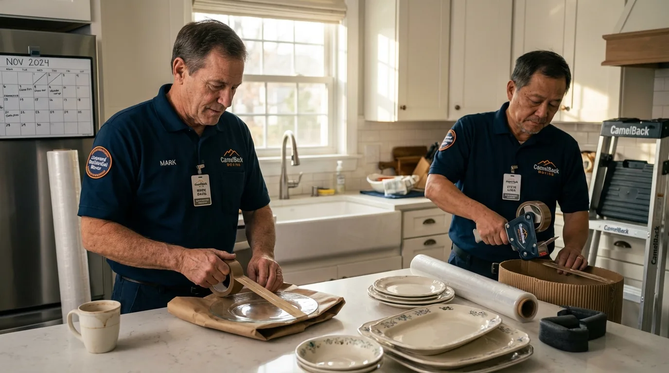 Professional crew packing kitchen dishware in Fontana, WI
